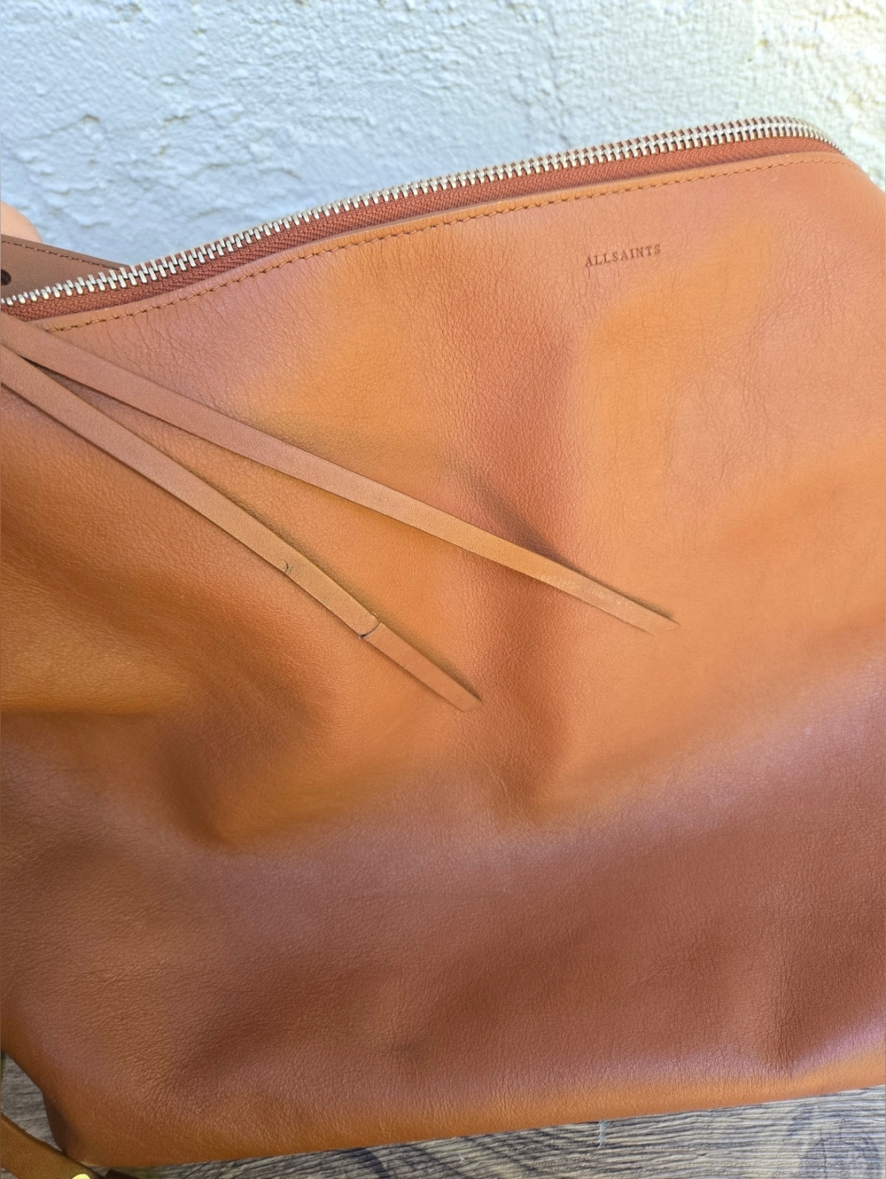 All Saints Brown Kita East West Leather Tote Bag with Braided Strap - Picture 12 of 16